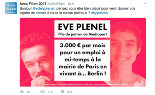 Edwy Plenel reproduit le tweet qu'il dénonce dans une tribune sur son site - capture d''écran Mediapart.