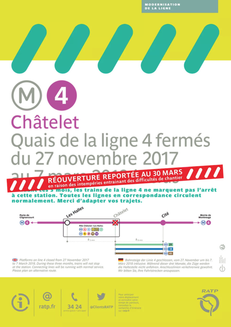 La ligne 4 au métro Châtelet ouvre le 30 mars 2018