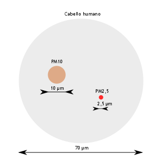 Coupe de particules fines PM 10 et PM 2,5 comparées à la coupe d'un cheveu d'humain © Ajzh2074 CCBY-SA 3.0