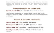 Janvier 2012 : programme des mardis littéraires place Saint Sulpice